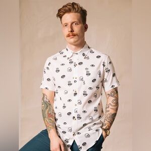PYKNIC Glory Button-up White Patterned Men's Shirt XL NWT Vintage inspired skull